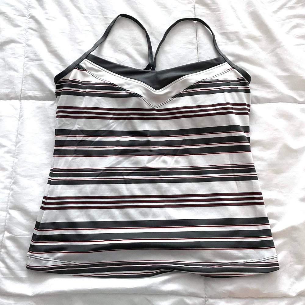 Ativa White, Grey, & Red Striped Athletic Racerback Tank with Built-in B…